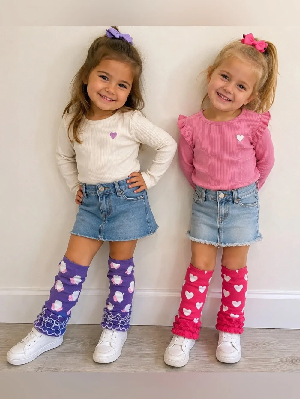 Girls Ruffle Leg Warmers Set - Purple & Pink Hearts Cupcakes Kids